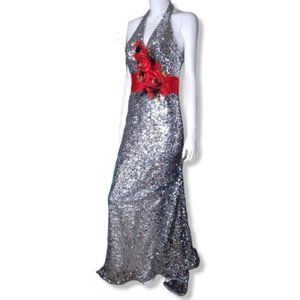 Blush prom by alexia silver sequin rose prom dress mermaid ball gown size 6